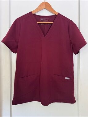 Figs Short-Sleeve V-Neck Scrub Top - Maroon